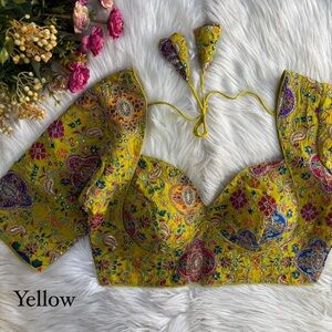Floral Yellow Women's Saree blouse